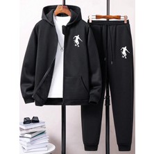 Risil-Nu Company Basketbol Silüet Baskılı Eşofman Takımı – Kapüşonlu Sweat Ceket  & Jogger Eşofman Altı