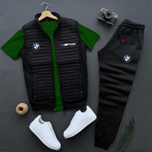 Risil-Nu Company Basic Bmw Mpower Baskılı Kapitone Yelek -Yazlık Eşofman Altı -T-Shirt 3'lü Alt Üst Takım
