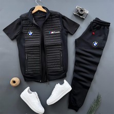 Risil-Nu Company Basic Bmw Mpower Baskılı Kapitone Yelek -Yazlık Eşofman Altı -T-Shirt 3'lü Alt Üst Takım