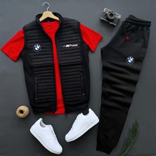 Risil-Nu Company Basic Bmw Mpower Baskılı Kapitone Yelek -Yazlık Eşofman Altı -T-Shirt 3'lü Alt Üst Takım