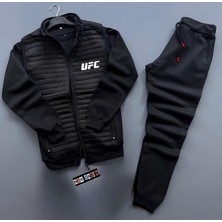 Risil-Nu Company Ufc Baskılı Kapitone Triko Detaylı Yelek-Kışlık Eşofman Altı-Sweatshirt 3'lü Alt Üst Takım