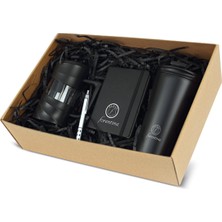 UltraMint Şık French Press, Not Defteri, Kalem ve Çelik Termos Hediye Seti