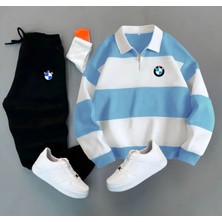 Risil-Nu Company Yeni Sezon 3 Iplik Şardonlu Bmw Baskılı Yarım Fermuarlı- Eşofman Altı Takım 2'li A Kalite