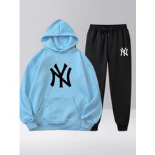 Risil-Nu Company Yeni Sezon New York Baskılı Pamuklu Kapüşonlu Sweatshirt & Kışlık Eşofman Altı 2'li Takım