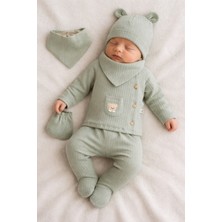 Tongs Baby Yenidoğan Bebek Hastane Çıkışı 5’li Takım -Yeşil -Ayıcık Şapkalı