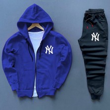 Risil-Nu Company Yeni Sezon Pamuklu Içi Şardonlu Kapüşonlu Cepli Ny Baskılı Sweat Ceket ve Eşofman Altı 2'li Takım