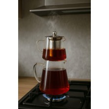 UltraMint 1750 ml Isıya Dayanıklı Borosilikat Cam Çaydanlık ve Demlik Seti