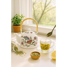 UltraMint Etamin Desenli Porselen Demlik, Bambu Saplı, Şık ve Lüks Çay Sunumu