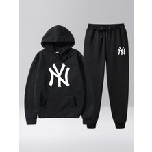 Risil-Nu Company Yeni Sezon New York Baskılı Pamuklu Kapüşonlu Sweatshirt & Kışlık Eşofman Altı 2'li Takım