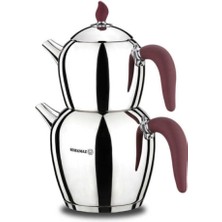 UltraMint Şehnaz Bordo/krom Çaydanlık Takımı, Şık ve Fonksiyonel Set