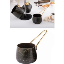 UltraMint Siyah Yuvarlak Cezve 6 Kahve Fincanı Gold Çelik Kulp