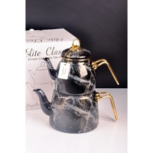 UltraMint Şık Siyah Mermer Desenli Emaye Çaydanlık, Elegant ve Dayanıklı Tasarım