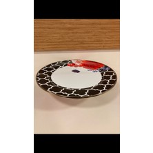 Plus Home Sunum Pasta Kek Stantı Emaye Siyah Kırmızı Desen Çapı 31 cm Yükseklik 9 cm