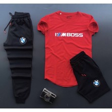 Risil-Nu Company Şort-Eşofman Altı-Tişört Slim Fit 3'lü Beyaz Bmw Takım Kombin Alt Üst