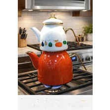 UltraMint Turuncu Kabak Desenli Emaye Çaydanlık Seti, Şık ve Dayanıklı Tasarım