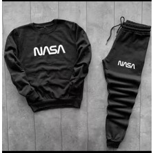 Risil-Nu Company Yeni Sezon Unisex Nasa Baskılı Pamuklu Sıfır Yaka Sweat-Pamuklu Kışlık Eşofman Altı 2'li Takım
