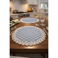 Rona Home Lüks Gri Çiçekli Kenarı Dantel Detaylı 6'lı Supla & Masa Servis Seti Çeyizlik