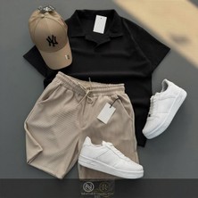 Risil-Nu Company Fitilli Ottoman Premium Kumaş Polo Yaka Unisex T-Shirt ve Şort Takım
