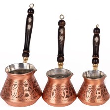 UltraMint El Işlemeli Bakır Türk Kahve Cezvesi 2 Kişilik, Sedef Kulplu, Şık Tasarım