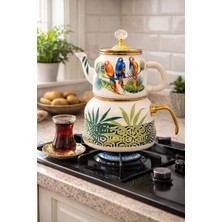 UltraMint Renkli Emaye Papağan Desenli Çaydanlık, Şık ve Dayanıklı Tasarım