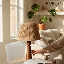 KorFam Kahverengi Rafya Başlıklı Ahşap Abajur