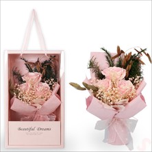 Süsle Bebek ve Parti Premium Kutu Içinde 3 Güllü Yapay Çiçek Buketi - Pembe