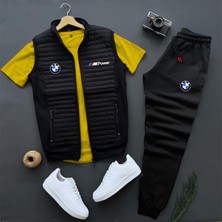 Risil-Nu Company Basic Bmw Mpower Baskılı Kapitone Yelek -Yazlık Eşofman Altı -T-Shirt 3'lü Alt Üst Takım