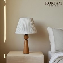 KorFam Beyaz Rafya Başlıklı Ahşap Abajur