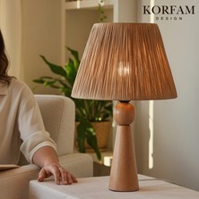 KorFam Kahverengi Rafya Başlıklı Ahşap Abajur