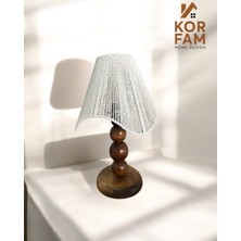 KorFam Wavy Abajur - Beyaz Hasır El Yapımı Bohem Asimetrik Şekilli Ahşap Ayaklı Rustik Abajur