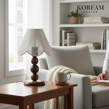 KorFam Rosalinda Abajur - Beyaz Hasır El Yapımı Bohem Asimetrik Şekilli Ahşap Ayaklı Rustik Abajur