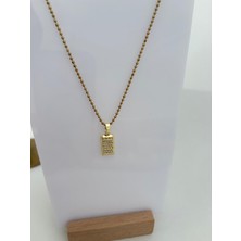 Marsel Boncuk Zincir Külçe Taşlı Çelik Gold Kolye