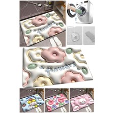 Munico Yumuşak Yer Paspası Hızlı Kurutma Pratik 40X60CM Çiçek Desenli Kaymaz Emici Duş Ayak Su Emici Paspas