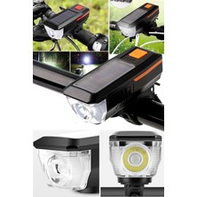 Munico Su Geçirmez Bisiklet Farı ve Kornalı Güneş Enerjili Solar Şarj Olur Yol Gösteren Bisiklet Farı Seti