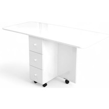 Ege Mobilya Katlanır Kırma Dolaplı Mutfak Masası Çekmeceli Balkon Masası Beyaz