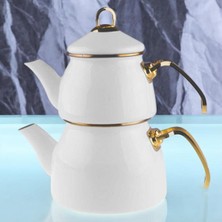 UltraMint Emaye Çaydanlık Takımı, Şık ve Dayanıklı, Karamel Renk, Modern Tasarım