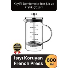 UltraMint Cam French Press 600 Ml, Çok Amaçlı Isı Koruyan Süzgeçli Ölçü Kabı