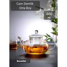 UltraMint Şeffaf Cam Demlik, Süzgeçli, 600 Ml, Isıya Dayanıklı, Bitki Çayı Demliği