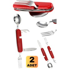 Munico 2 Adet Kumanya Çatal Bıçak Seti Seyahat Kamp Bıçak,çatal,kaşık ve Konserve Açacağı Taşınabilir Kamp