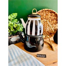 UltraMint Şık Siyah Çizgili Emaye Çaydanlık Takımı, Modern ve Dayanıklı Tasarım