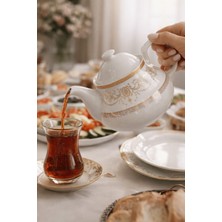 UltraMint Sırma Desen Porselen Demlik 650 Ml, Şık ve Dayanıklı Kahve Seti