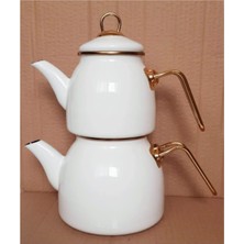 UltraMint Nostalji Emaye Golden Çaydanlık Takımı, Renkli Dış, Siyah Iç, Kilit Kapak