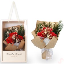 Süsle Bebek ve Parti Premium Kutu Içinde 3 Güllü Yapay Çiçek Buketi - Kraft