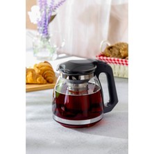 UltraMint Siyah Süzgeçli Cam Demlik 1500 Ml, Şık ve Kullanışlı Tasarım