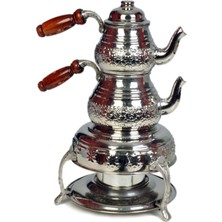 UltraMint Bakır Çaydanlık Takımı, Nikel Kaplı, Ayaklı, Osmanlı Tarzı, 4-5 Kişilik