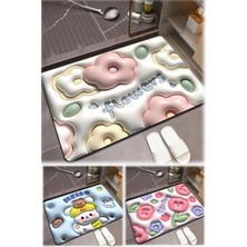 Munico Emici 3D Zemin Paspası Genişletilmiş Küçük Çiçek Banyo Giriş Banyo Çizilmeye Dayanıklı Mat Yumuşak