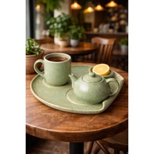 UltraMint El Yapımı Seramik Zeytin Dalgası Çay Sunum Seti, 4 Parça