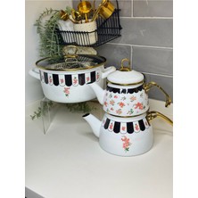 UltraMint Sağlam Emaye Çaydanlık ve Kızartma Tenceresi Takımı, Şık ve Dayanıklı