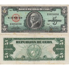 Banknoting Küba 5 Peso 1960 Çok Temiz.