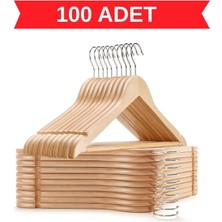 808 Studio 100 Adet Naturel Ahşap Askı Elbise Askısı Kıyafet Askısı Ahşap Askılık